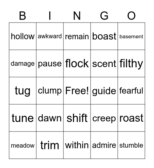 Vocabulary Bingo Card