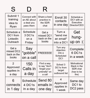 SDR Bingo 11/13-11/17 Bingo Card
