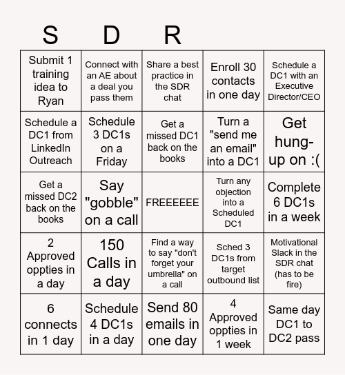 SDR Bingo 11/13-11/17 Bingo Card