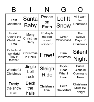 Holiday Music Bingo Card