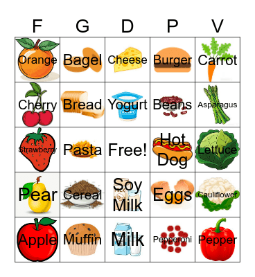 Food Groups Bingo Card