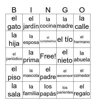 Capítulo 6 - Vocabulary Review Bingo Card