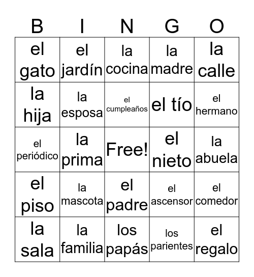 Capítulo 6 - Vocabulary Review Bingo Card