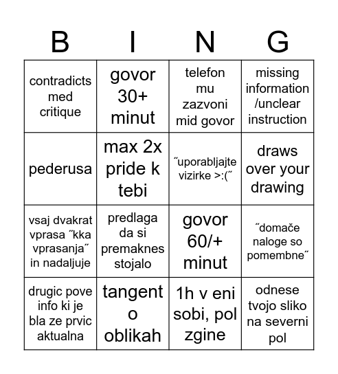 Risanje in slikanje Bingo Card