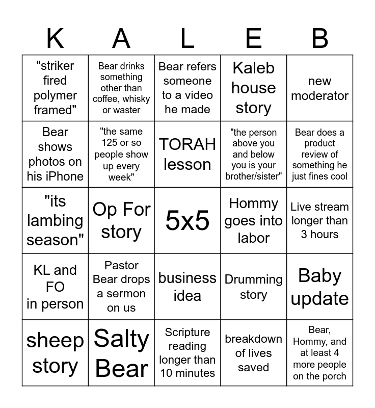Bear Independent PELT Bingo Card