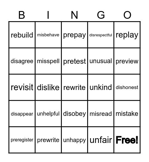 Prefix Bingo Card
