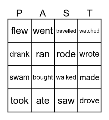 Verbs in Past Bingo Card