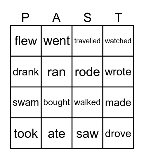 Verbs in Past Bingo Card