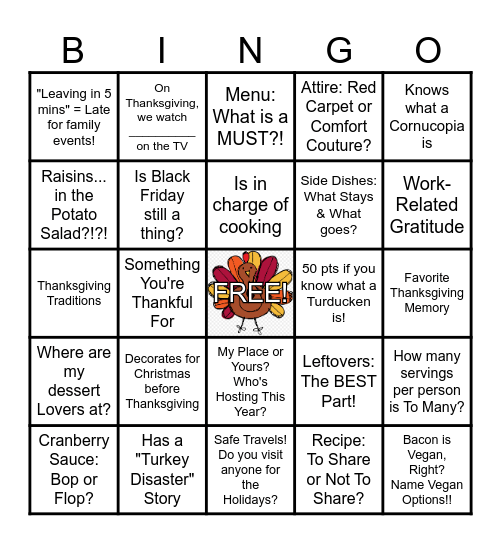 L&D Thanksgiving Extravaganza Bingo Card