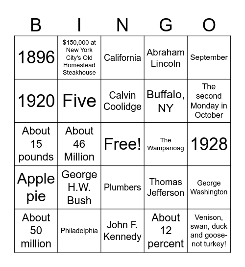 Let's Give Thanks! Bingo Card