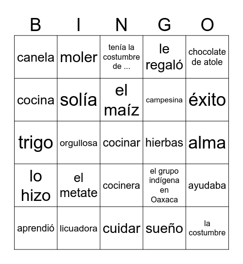 Somos lo que comemos Bingo Card