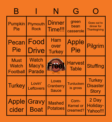 Turkey Day BINGO!!! Bingo Card