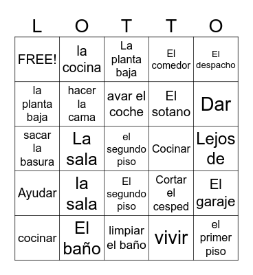 Realidades 1 Cap.6B#1 Bingo Card