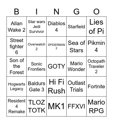 Bingo nominados Goty Bingo Card