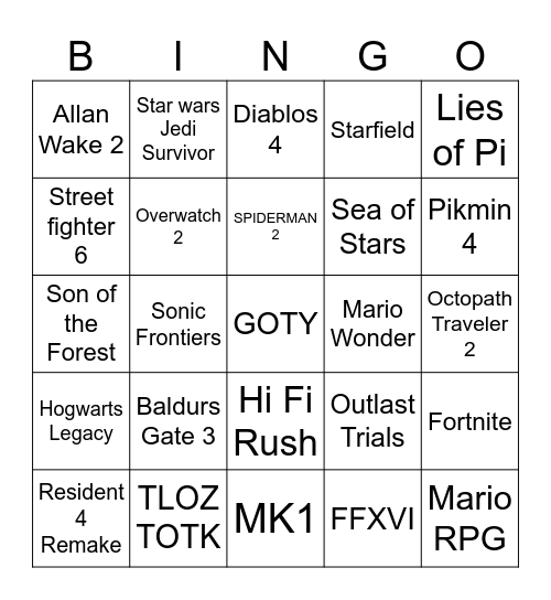 Bingo nominados Goty Bingo Card