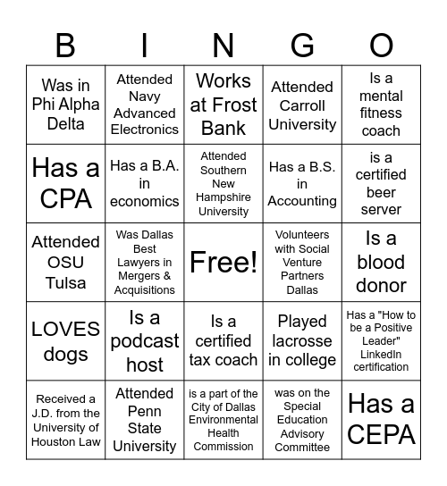 Untitled Bingo Card