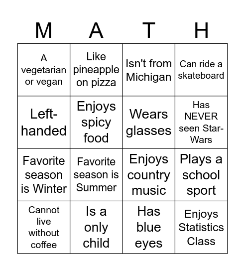 Diversity Bingo Card