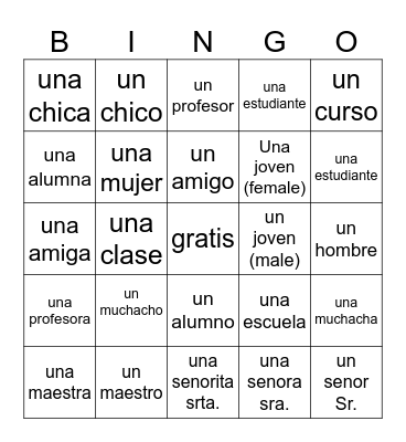 las personas/people Bingo Card