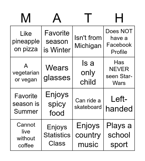 Diversity Bingo Card