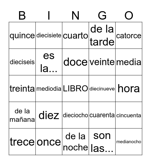 time Bingo Card