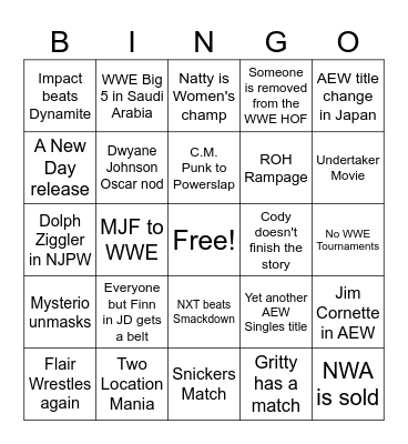 2024 Wrestling Bingo Card