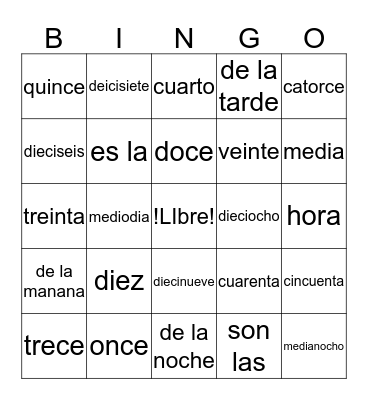 Spanish Bingo Card