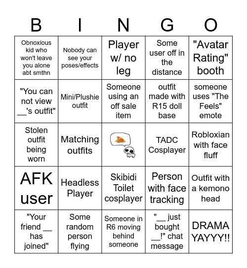 Catalouge Avatar Creator Bingo Card