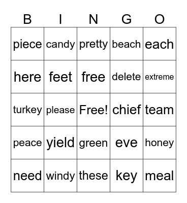 Long e Bingo Card