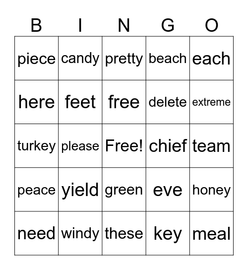 Long e Bingo Card