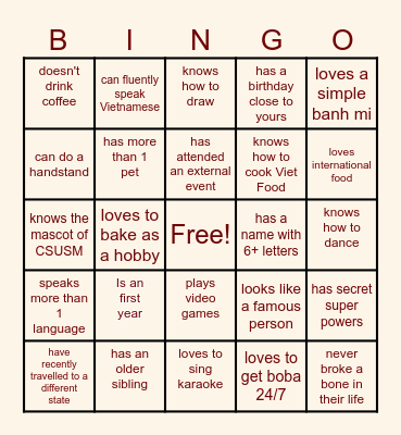 VSA FRIENDSGIVING: Find someone who... Bingo Card