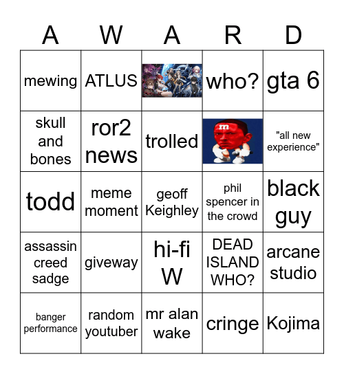 the game awards Bingo Card