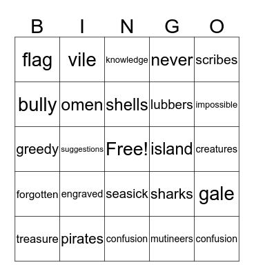 Pirates Past Noon Vocabulary Bingo Card