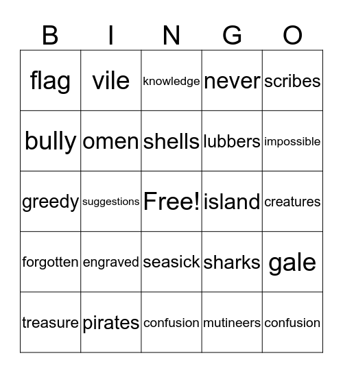 Pirates Past Noon Vocabulary Bingo Card