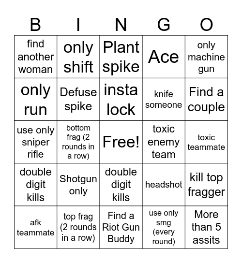 Valo Bingo Card
