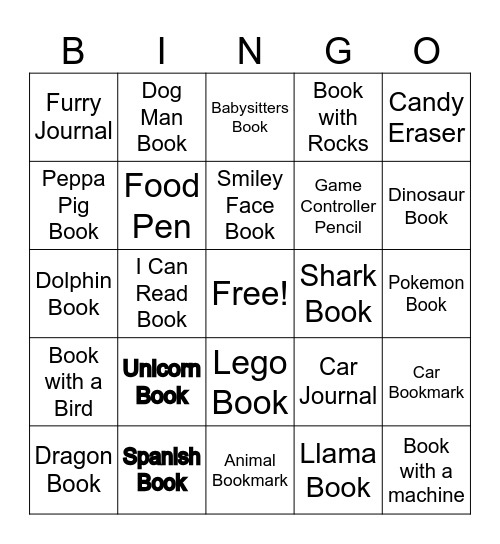 Bookfair Bingo Card