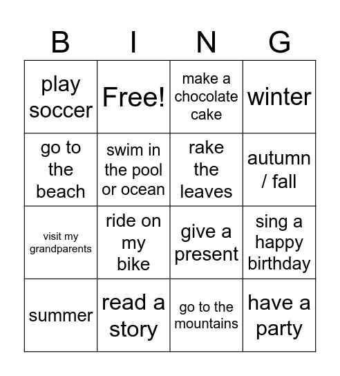 Let's practice! Bingo Card