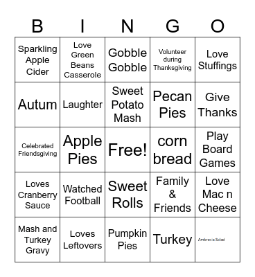 Thanksgiving Bingo Card