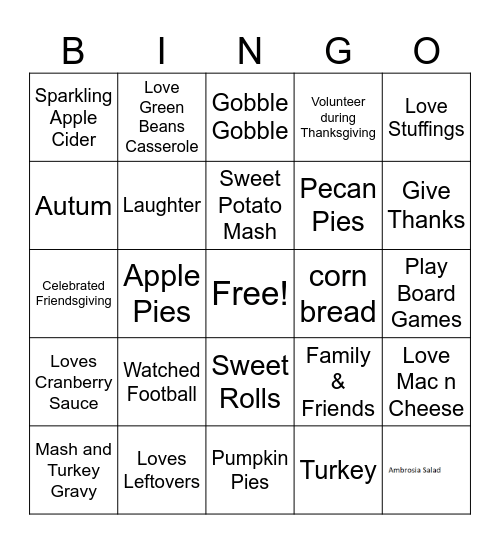 Thanksgiving Bingo Card