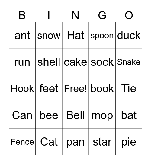 Rhyming Bingo Card