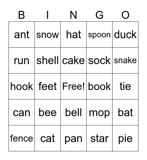 Rhyme Bingo Card