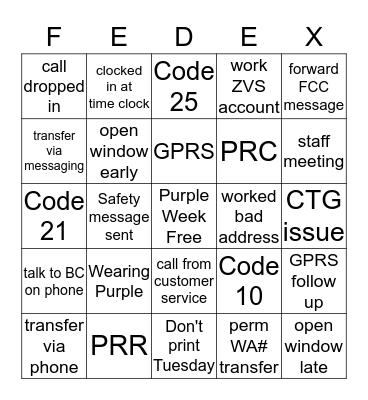 Purple Week Bingo Card