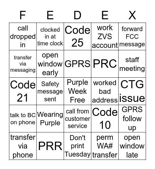 Purple Week Bingo Card