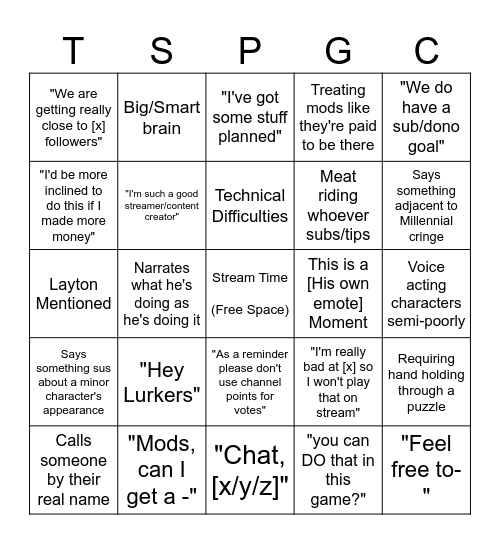 The Sub Par Gaming Bingo Card