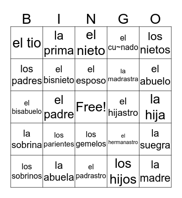 La Familia Bingo Card