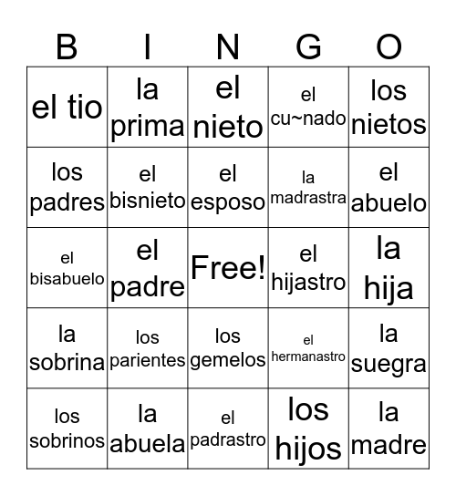 La Familia Bingo Card