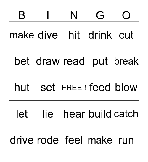 Irregular Verbs Bingo Card