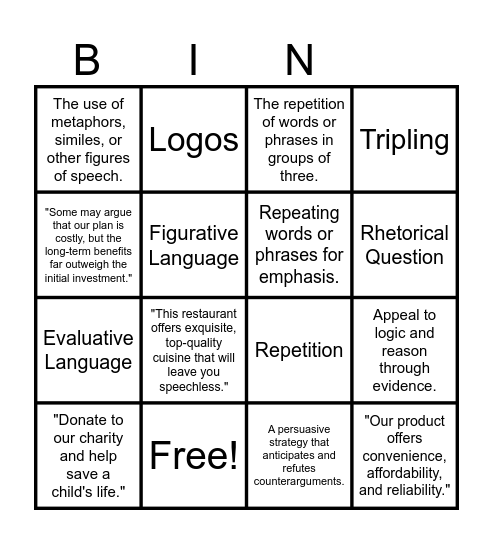 Persuasive devices Bingo Card