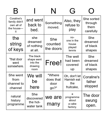 Coraline Chapter 1: Listen and Circle what you hear! Bingo Card