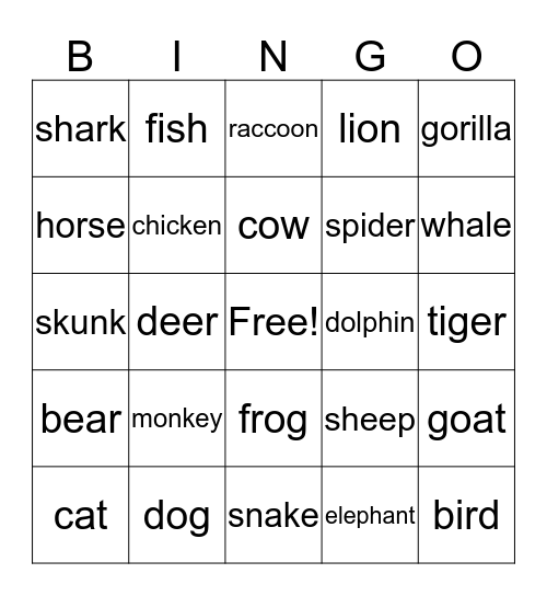 Los Animales Bingo Card