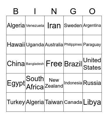 Latitude/ Longitude Bingo Game Bingo Card